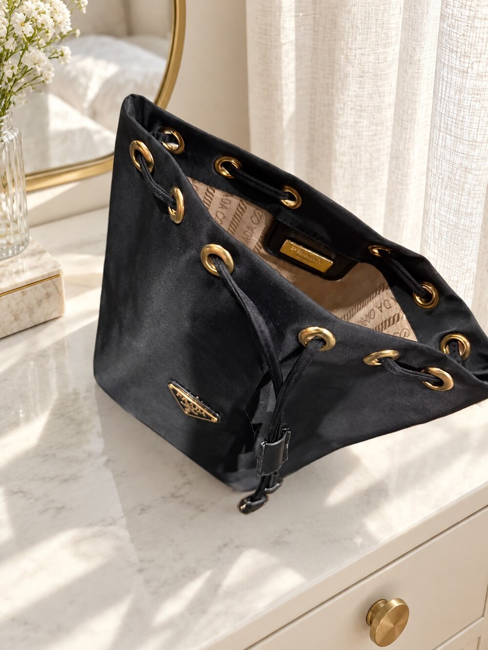 Prada Black Drawstring Makeup Bag | Beauty Essentials Pouch - Picture 6 of 6